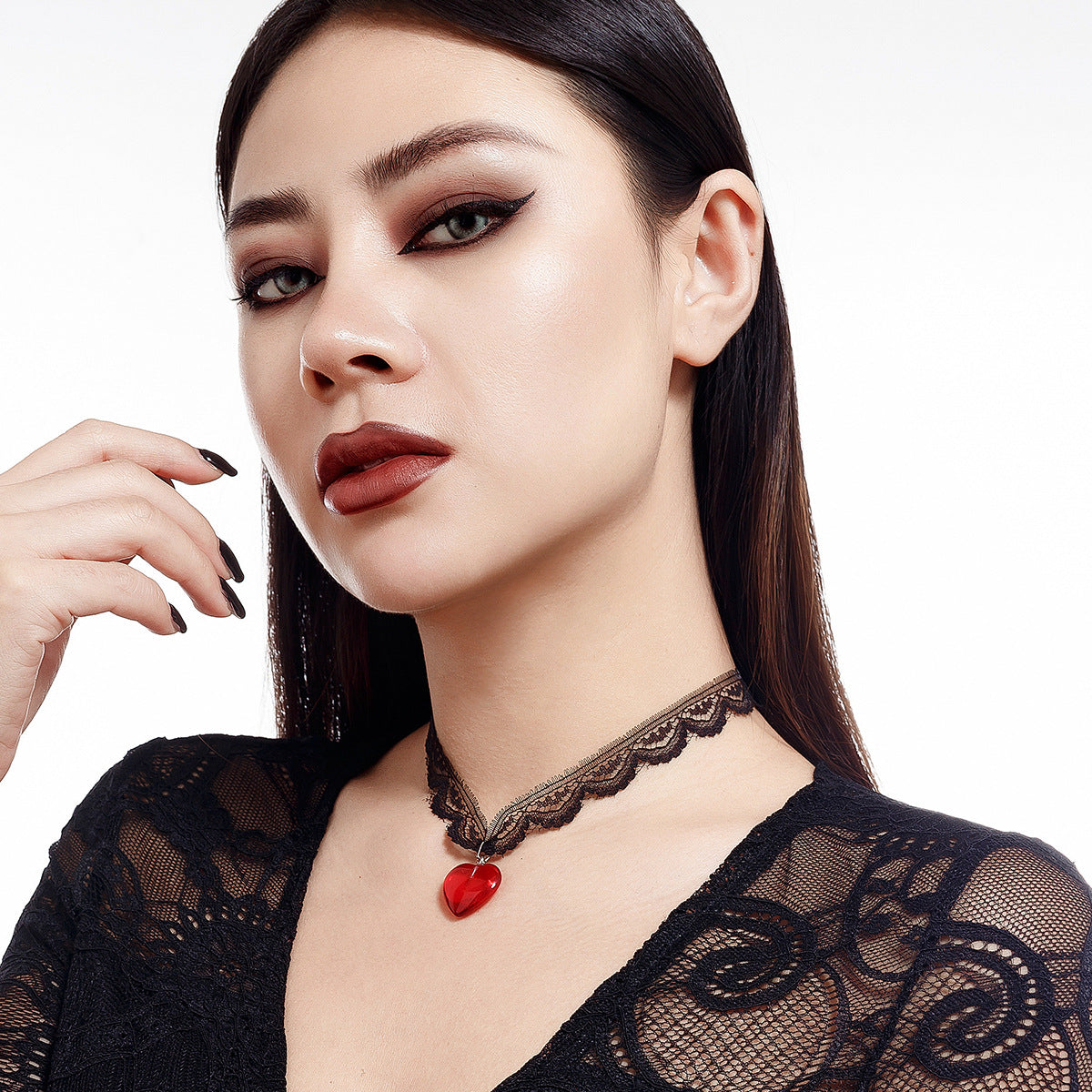 Sweet Punk Heart Acrylic Pendant Plated Necklace for Women