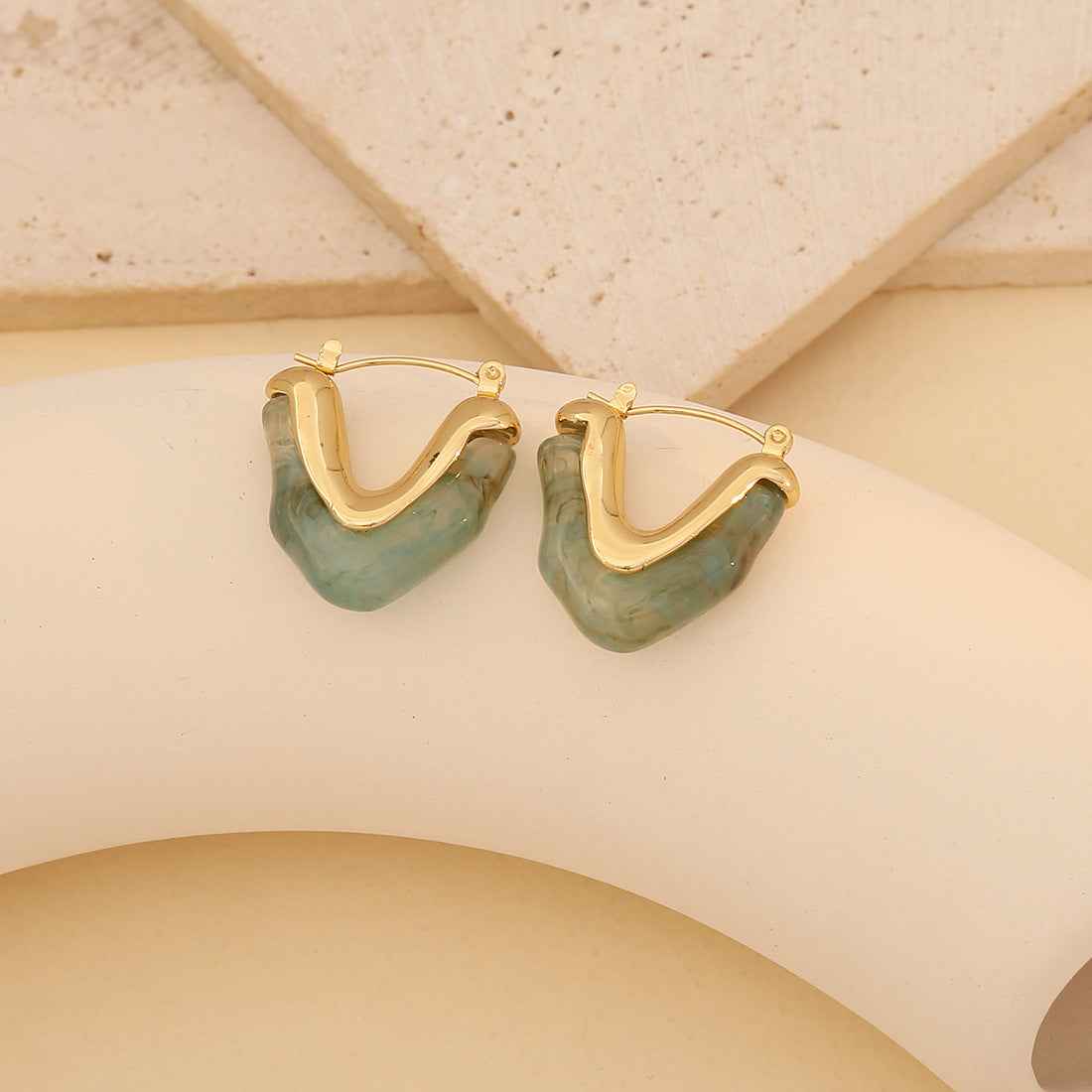 Fashionable Geometric V-Shaped Earrings in Stainless Steel with Plated Finish for Women
