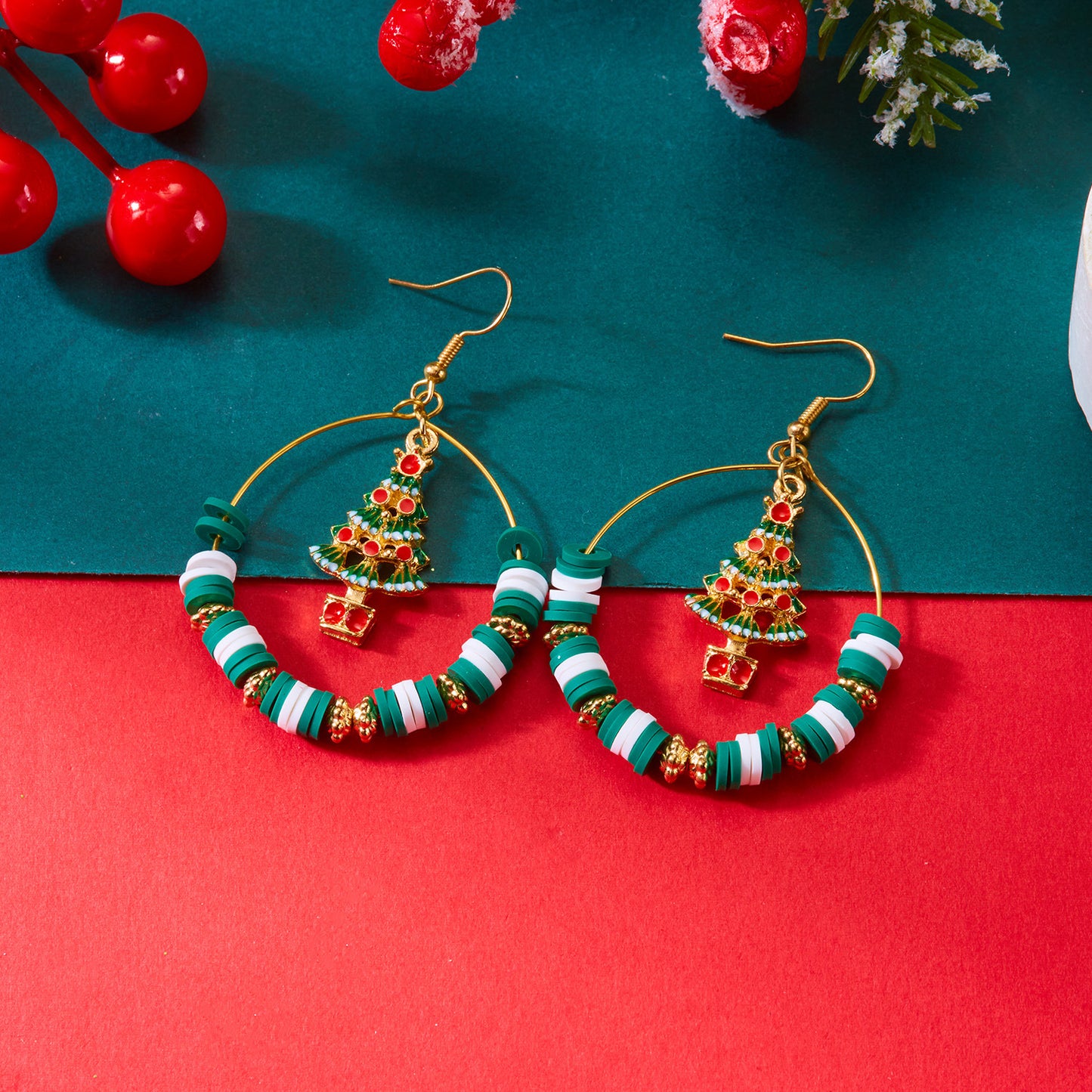 Pendientes de aro con colgante de campana con temática navideña en aleación con acabado galvanizado para regalos festivos de fin de año