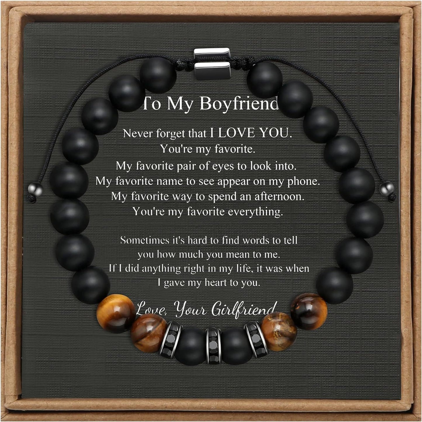 Men's Geometric Tiger's Eye Beaded Bracelet Adjustable Double Layer Handmade Gift