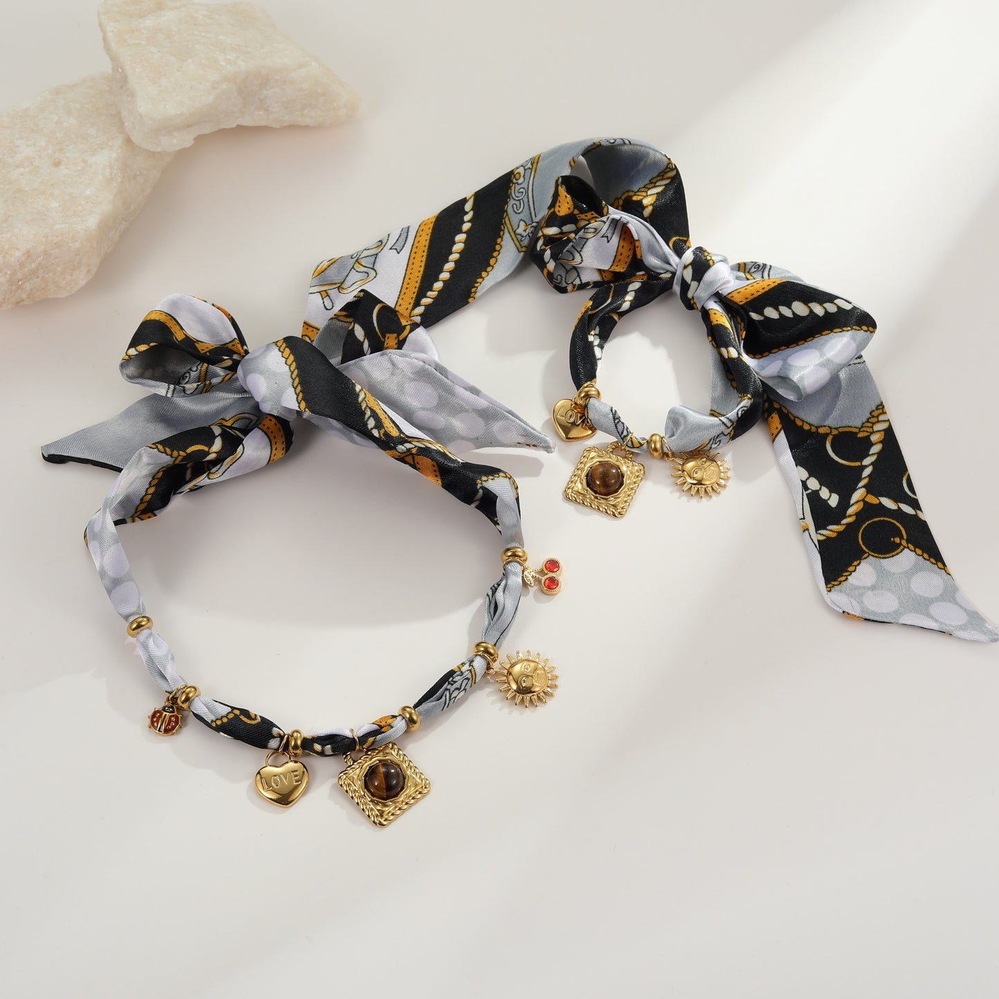 Vintage-Inspired Geometric Tiger Eye Pendant Necklace in Stainless Steel with Plated Finish for Women