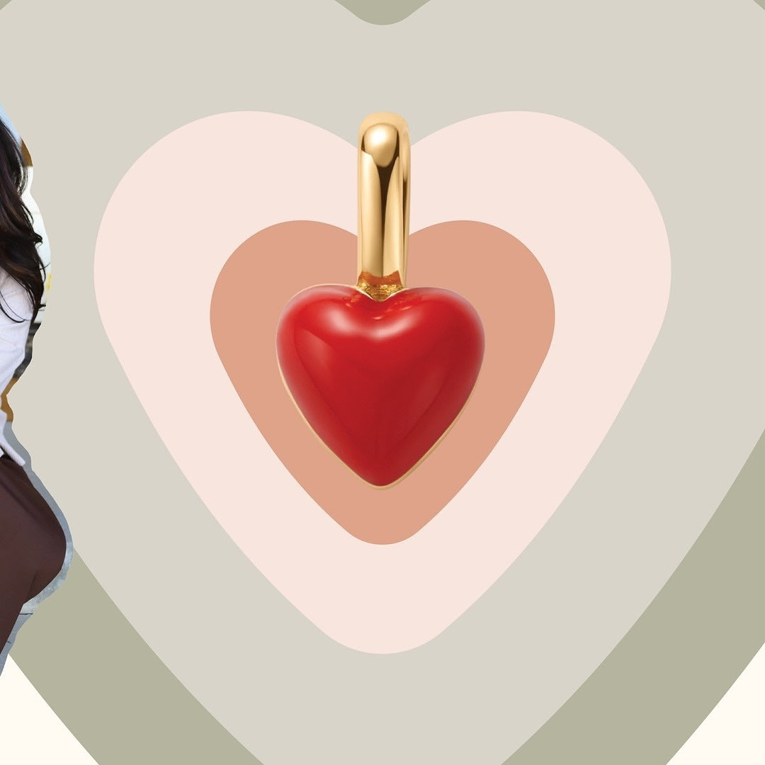 Minimalist Square Heart Brass Pendant with Cubic Zirconia Inlay Charm Bar for Women