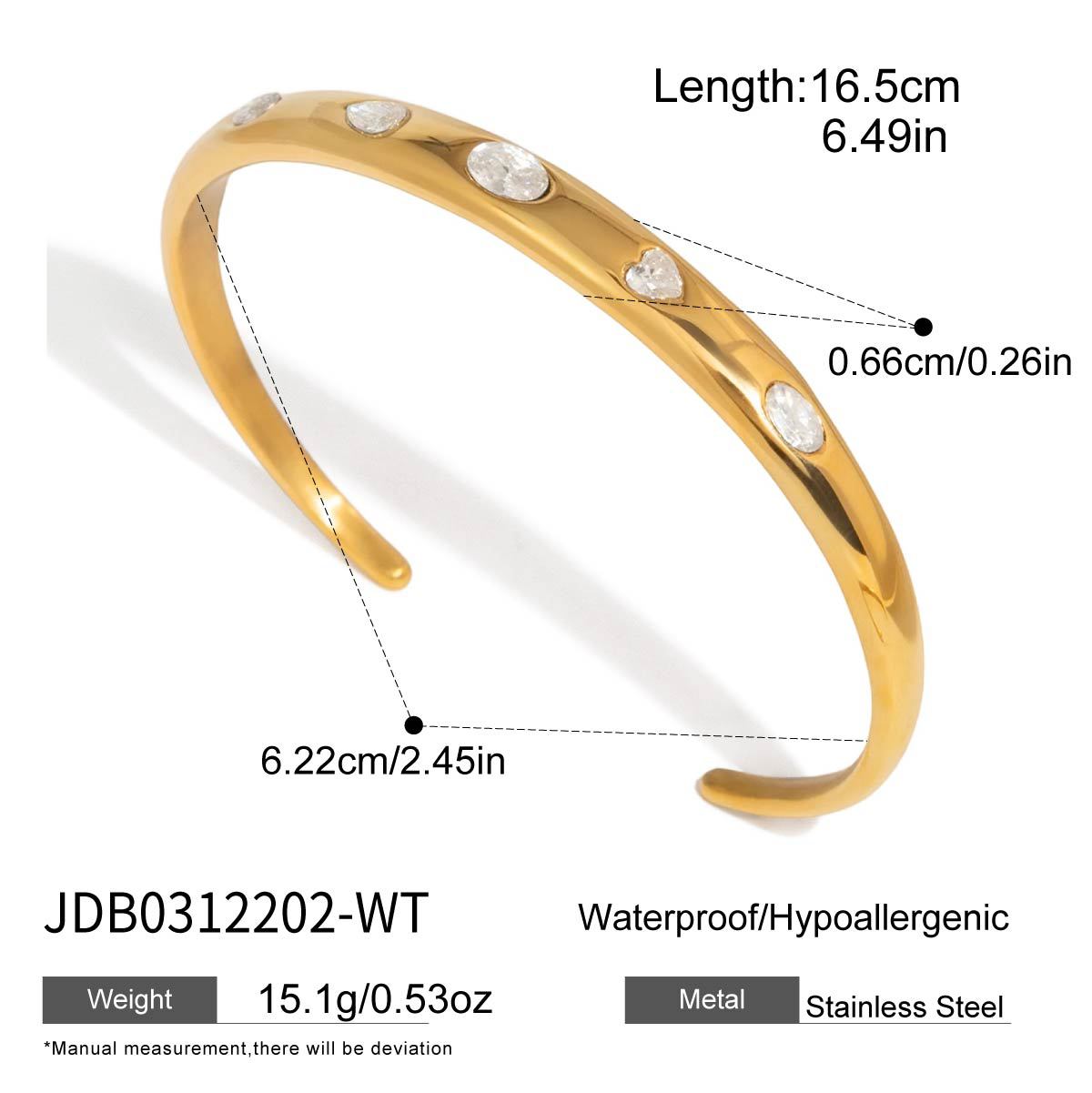 Minimalist Geometric Stainless Steel Plated Bracelet with Cubic Zirconia for Women