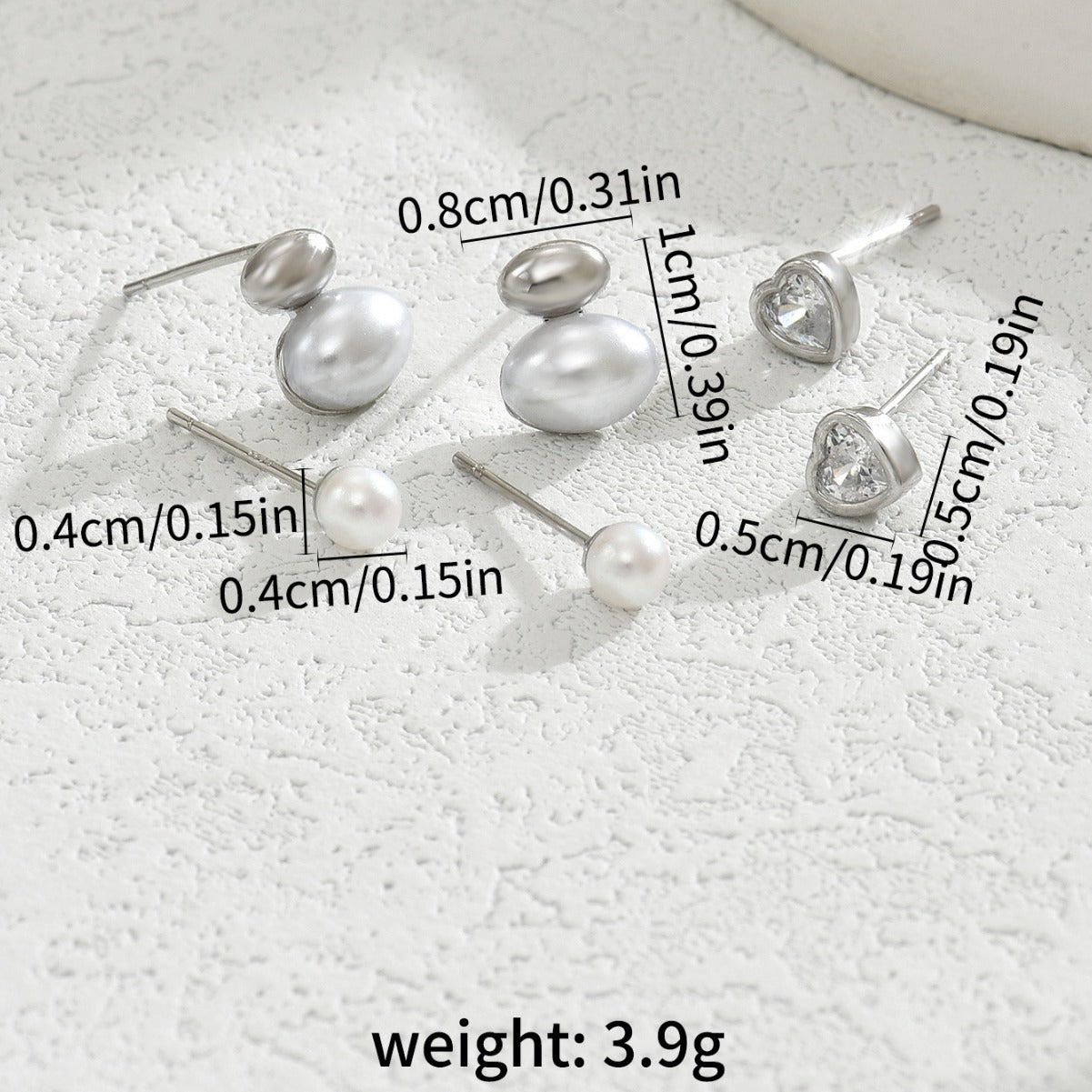 Orecchini a perno in rame con intarsio di zirconi a forma di cuore e geometrici, stile Sweet Forest, da donna