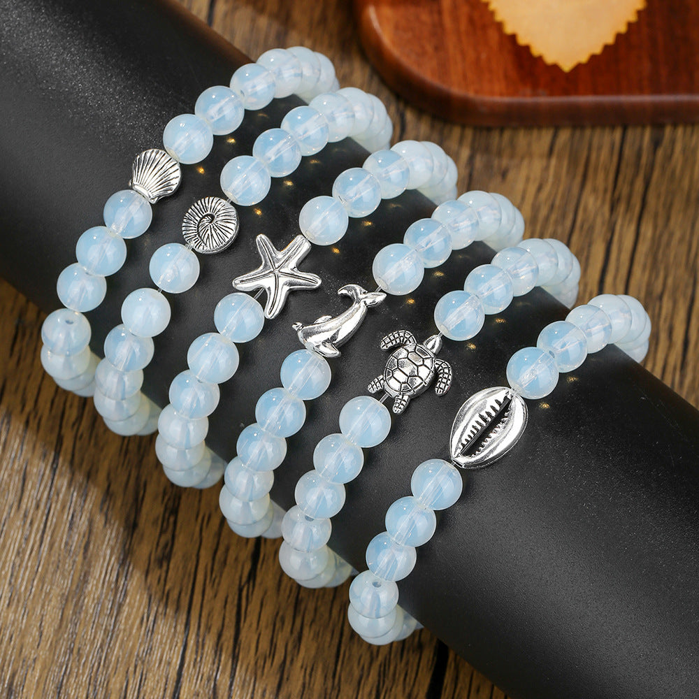 Bohemian Handmade Round Alloy Wood Shell Beaded Bracelet