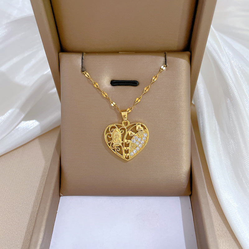Collana Minimalista in Acciaio Inox a Forma di Cuore Vuoto con Intarsi di Strass per Donne e Uomini, Delicata Catena per Clavicole