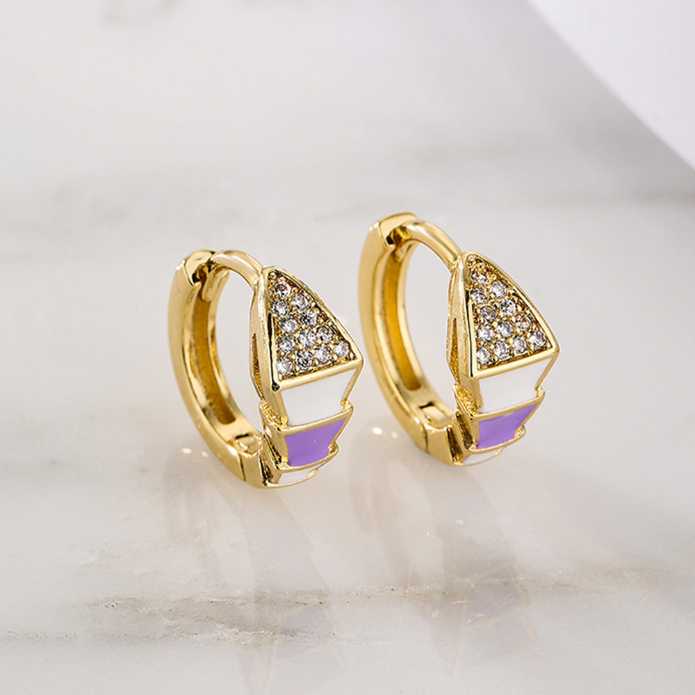 Orecchini geometrici in stile bohémien in rame con placcatura in oro 18 carati e smalto con zirconi