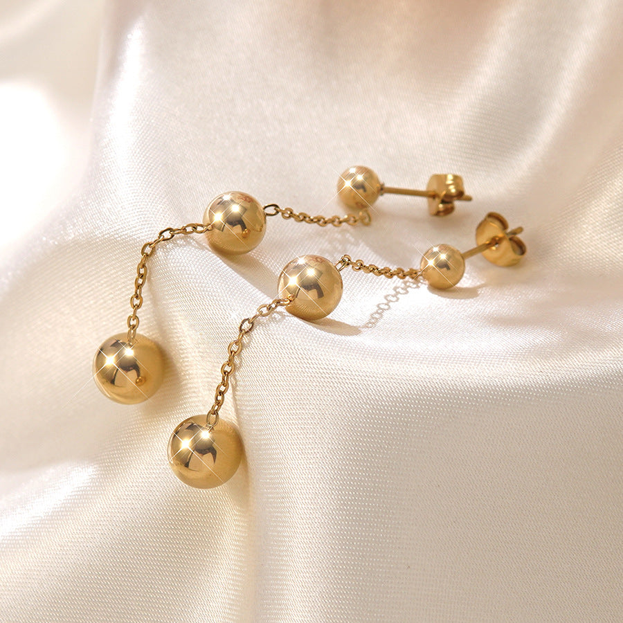 Elegant Geometric Round Stainless Steel Plated 18K Gold Tassel Earrings for Women