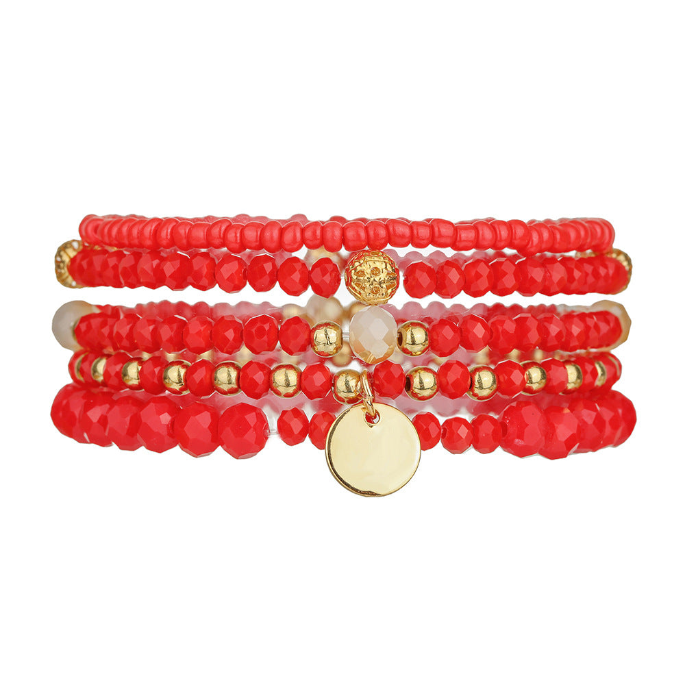Bohemian Elegant Geometric Round Glass Seed Bead Stretch Bracelet Set for Women