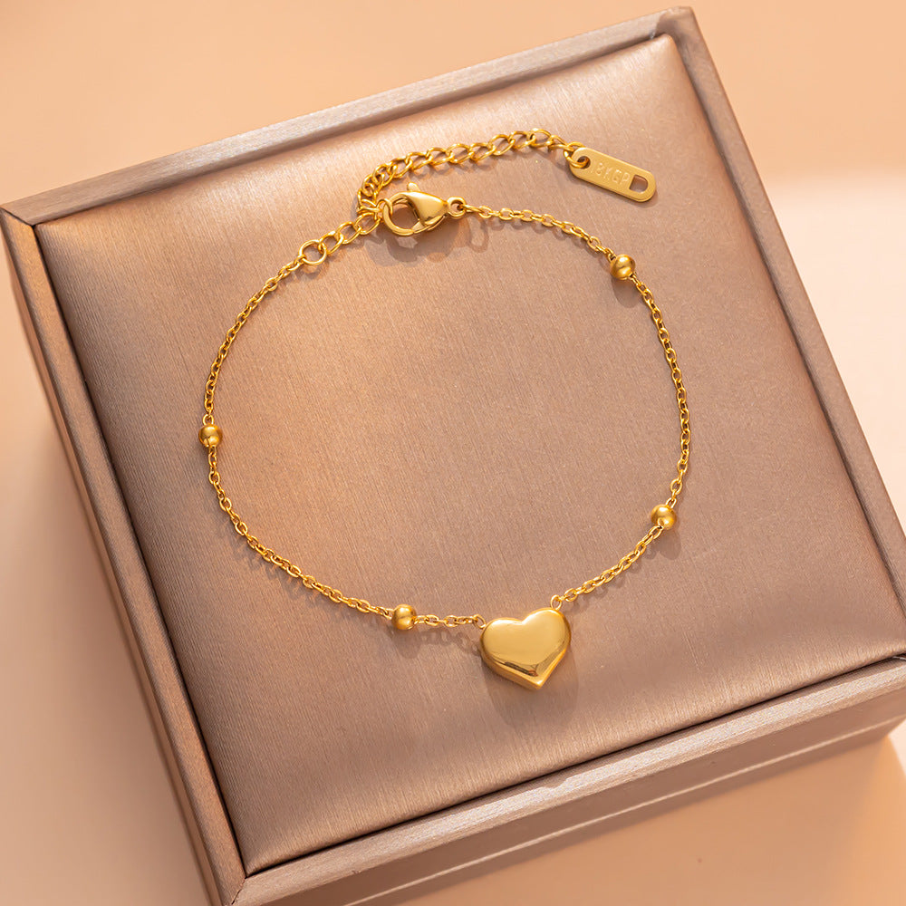 Minimalist Heart-Shaped Titanium Steel Bracelet with Gold Plating for Women