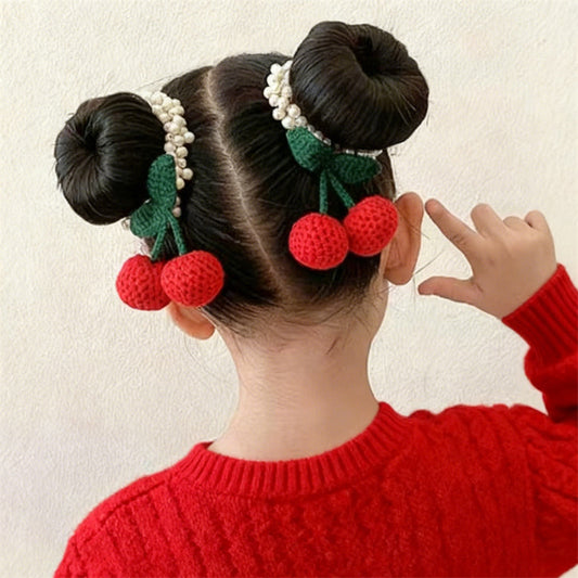 Anillo para el pelo de cereza de dibujos animados minimalista para niños, accesorio para el pelo hecho a mano con temática de frutas y paleta de colores macaron