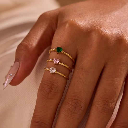 Anello in Acciaio al Titanio a Forma di Cuore con Intarsio di Strass, Anello con Fascia Aperta Regolabile in Acciaio Inossidabile Elettroplaccato per Donne