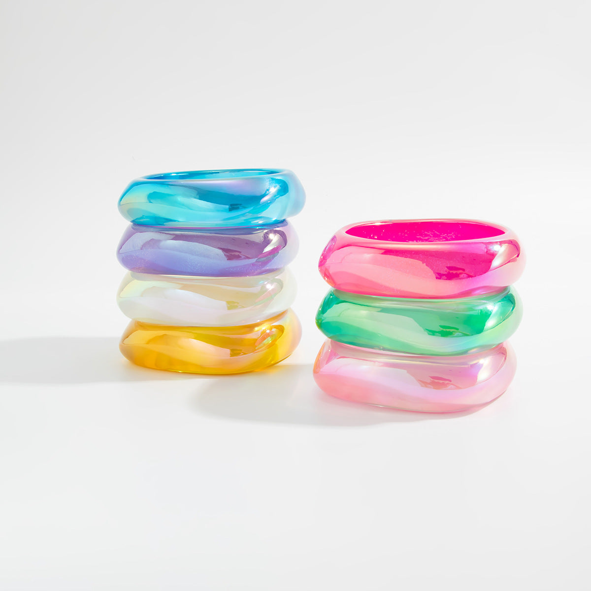 Sweet Geometric Round Resin Plated Bangle Bracelet Gradient Flash Transparent Cuff