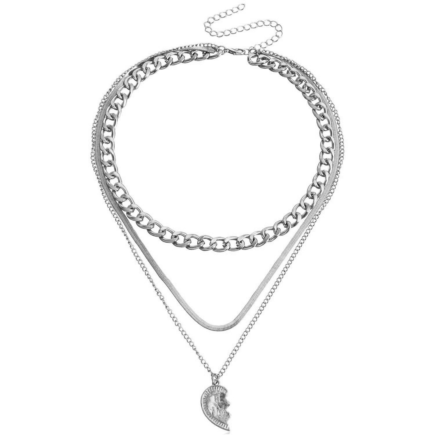 Minimalist Half Heart Pendant Necklace for Women with Alloy Snake Chain and Electroplated Finish