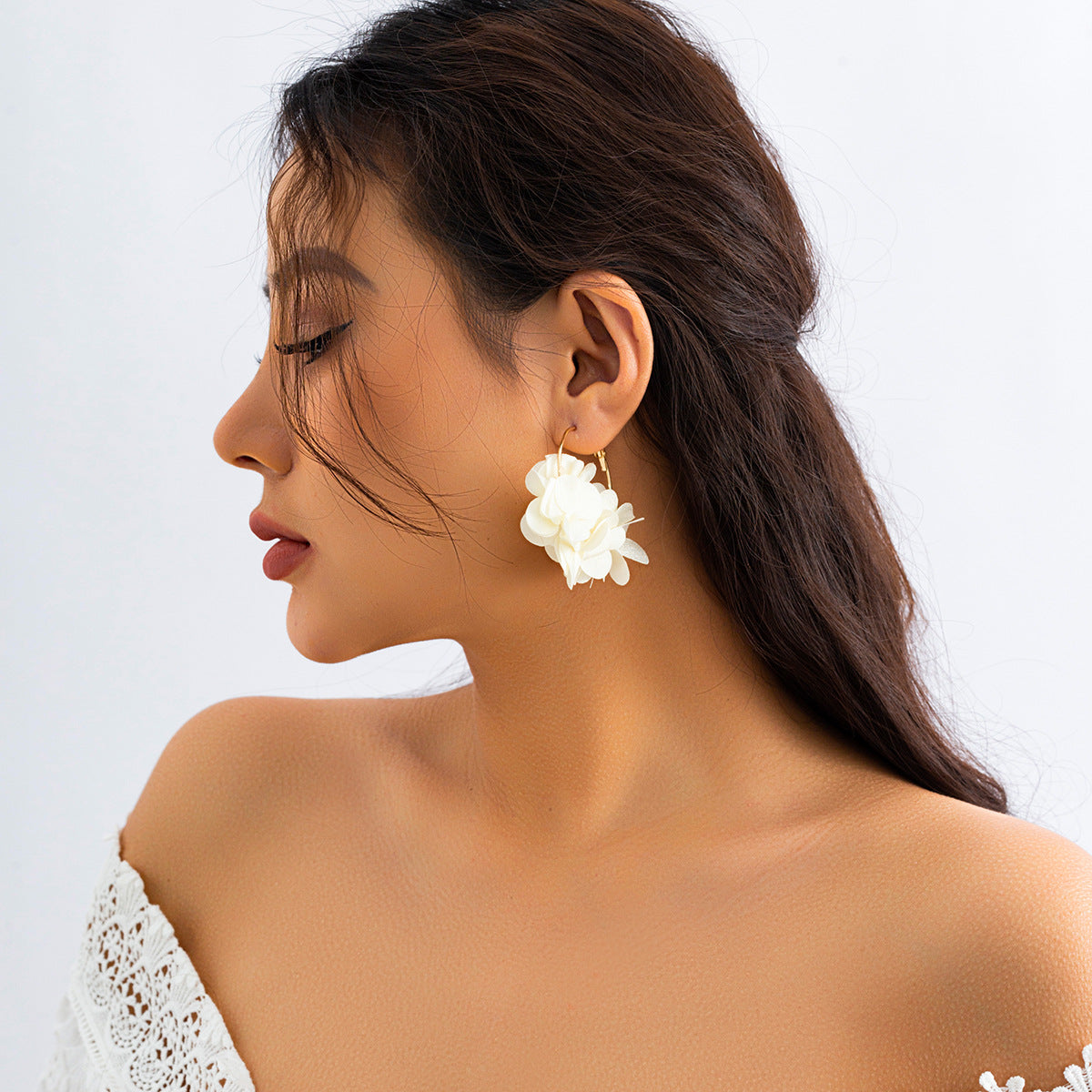 Bohemian Sweet Floral Plated Alloy Earrings with Colorful Tassel Fabric Rose Design for Women