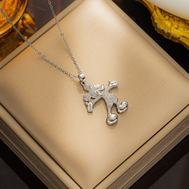 Collar con colgante de ratón geométrico minimalista para mujer, de acero de titanio con incrustaciones de diamantes de imitación y acabado chapado en cadena tipo O