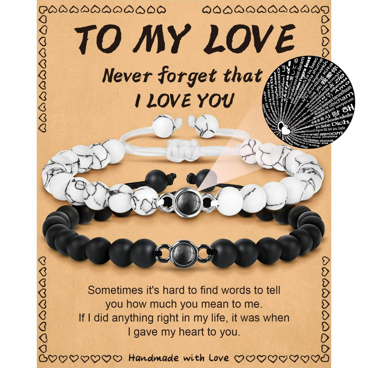 Minimalist Unisex Handmade Braided Projection Stone Bracelet Set with Matte Black Agate and White Turquoise Beads