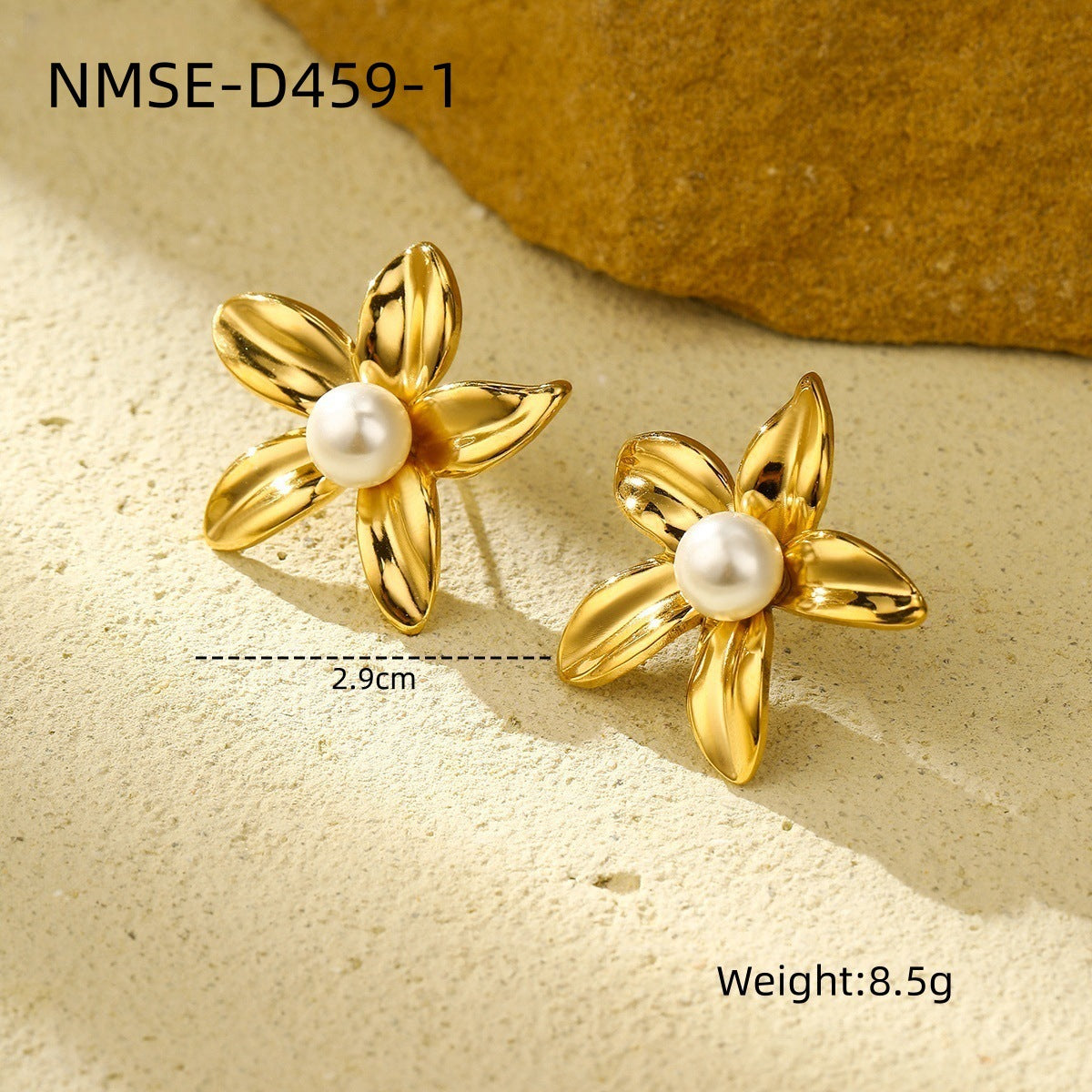 Fashionable Floral Pearl-Inlaid Titanium Steel Earrings with 18K Gold Plating for Women
