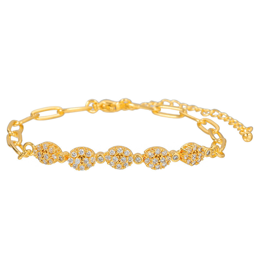 Minimalist Elegant Round Geometric Brass Inlaid Cubic Zirconia Bracelet for Women