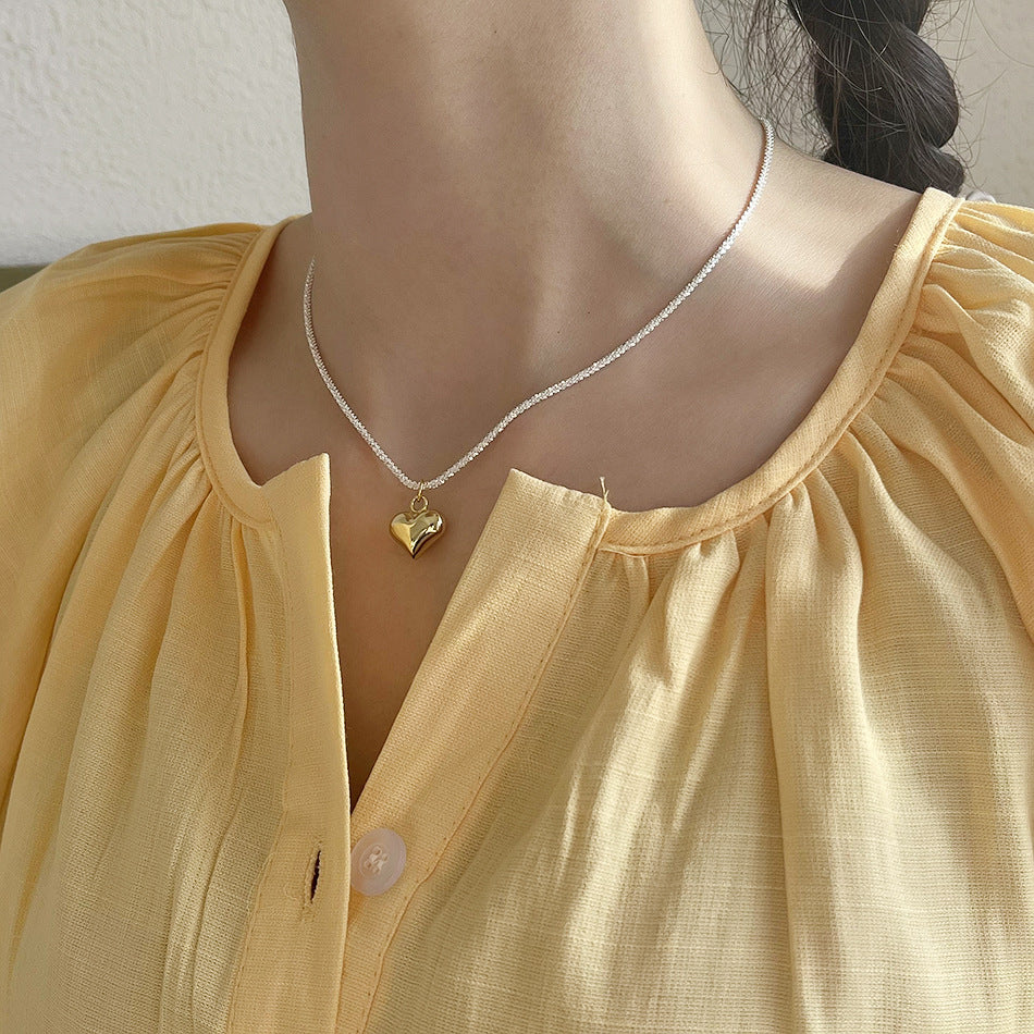 Collana con Ciondolo a Cuore Geometrico in Argento Sterling 925 con Catena a Sfera