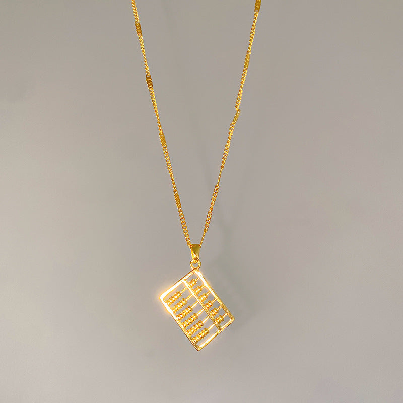 Minimalist Sweet Twisted Square Heart Titanium Steel Plated Necklace with Brass Pendant Bamboo Chain Unisex