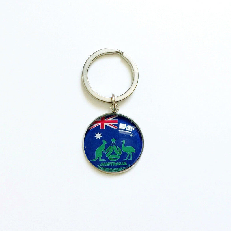 Sporty Round Stainless Steel Keychain National Football Team Souvenir Gift