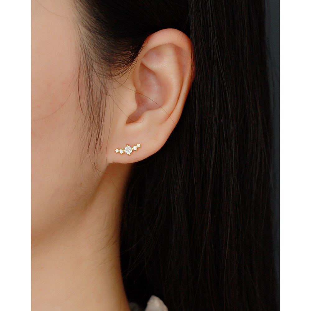 Minimalist Sweet 925 Sterling Silver Geometric Round Cubic Zirconia Stud Earrings