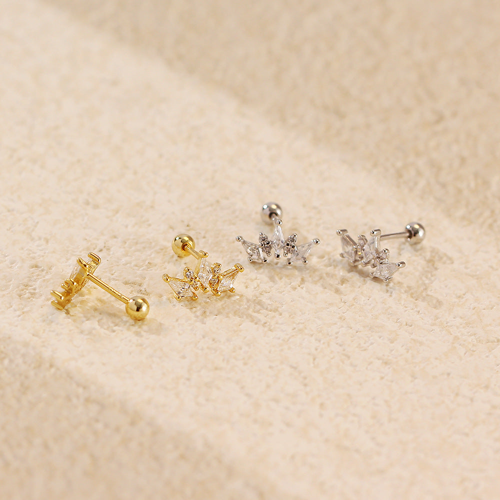 Orecchini a perno con intarsio in zirconi cubici a corona in argento sterling 925 Sweet Streetwear da donna