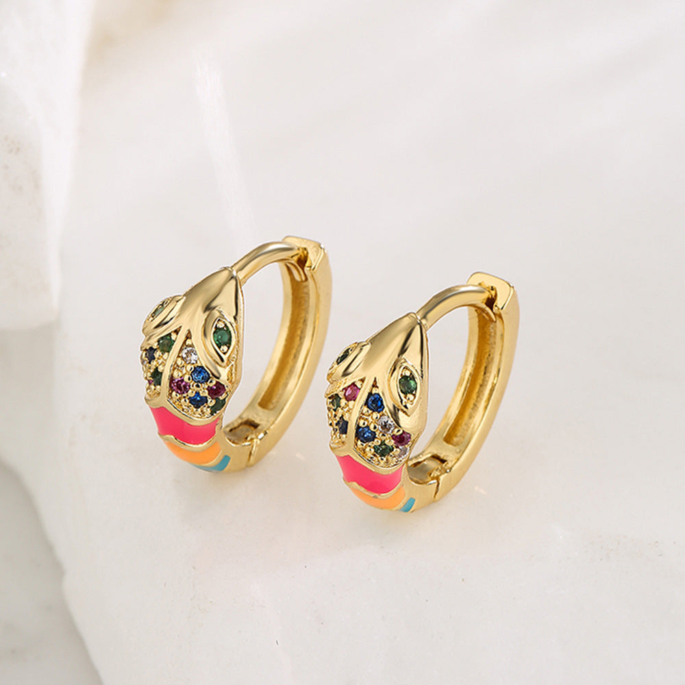 Minimalist Geometric Copper Earrings with 18K Gold Plating and Colorful Zircon Inlay and Enamel Finish for Women