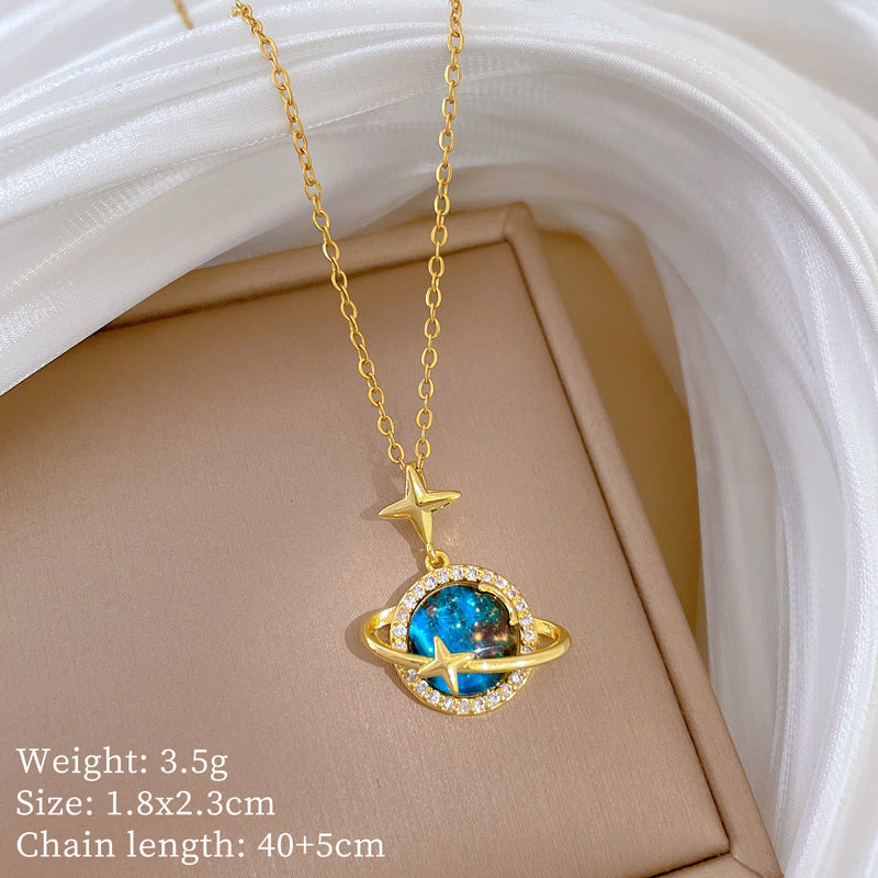 Minimalist Geometric Moon and Star Pendant Necklace in Titanium Steel with Rhinestone Inlay for Women and Men