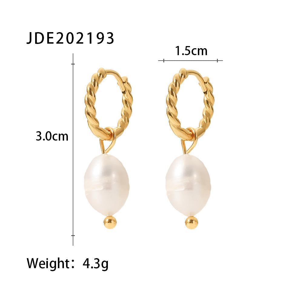 Geometric Stainless Steel Earrings with Freshwater Pearl Accents and 18K PVD Gold Plating for Women