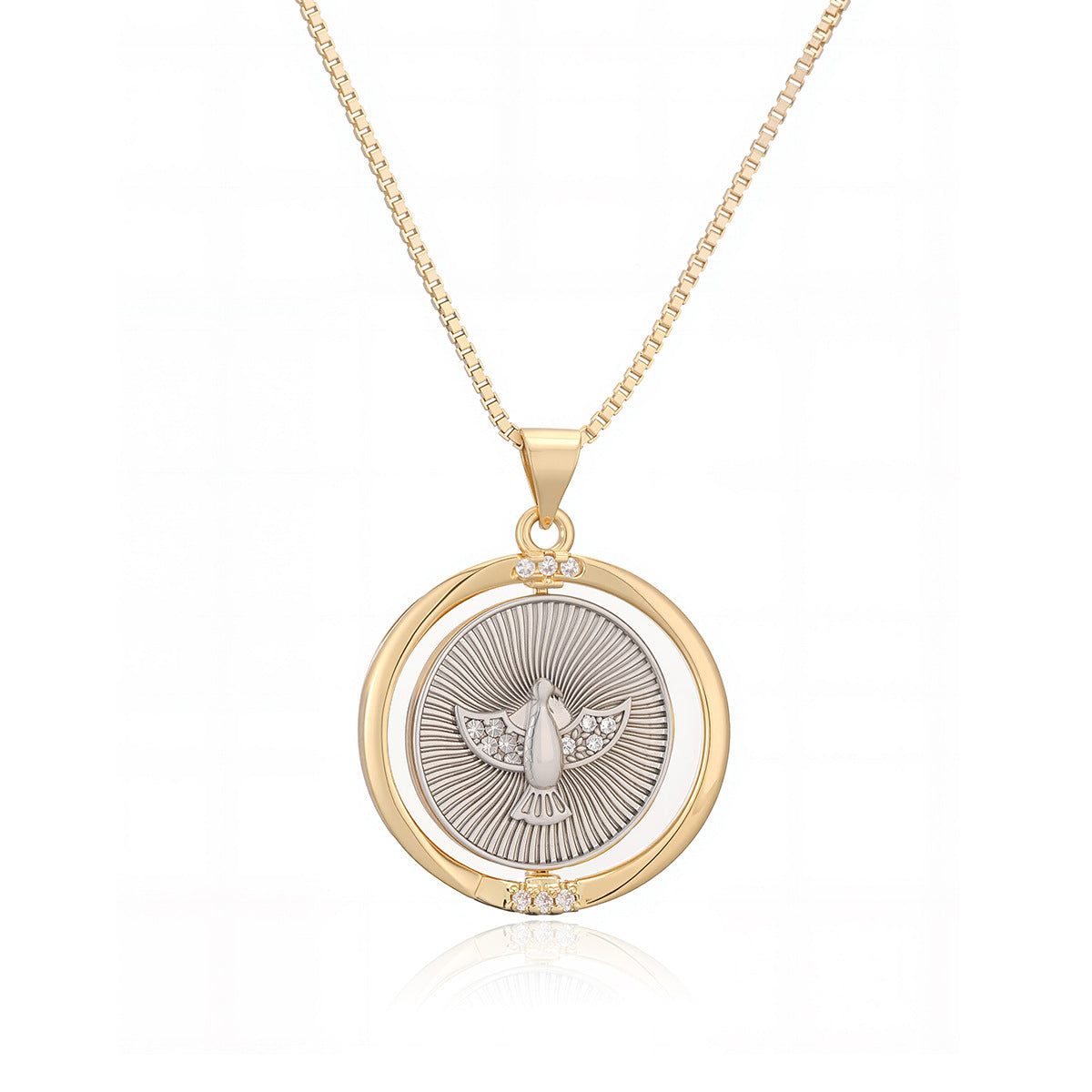 Fashion Two-Tone Plated Geometric Rotatable Eagle Pendant Necklace for Women