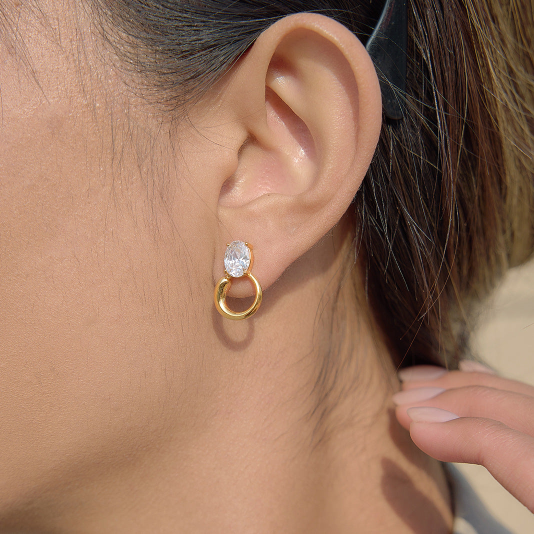 Elegant Geometric Round Stainless Steel PVD Cubic Zirconia Earrings for Women