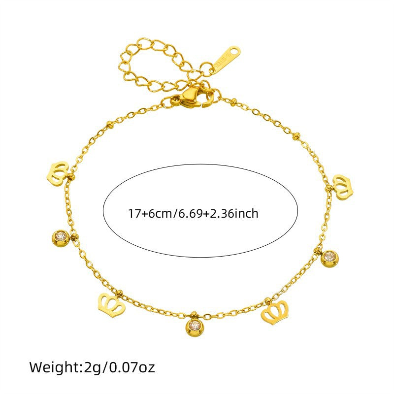Minimalist Gold Plated Stainless Steel Butterfly Round Crown Eye Pendant Necklace and Bracelet Set for Women