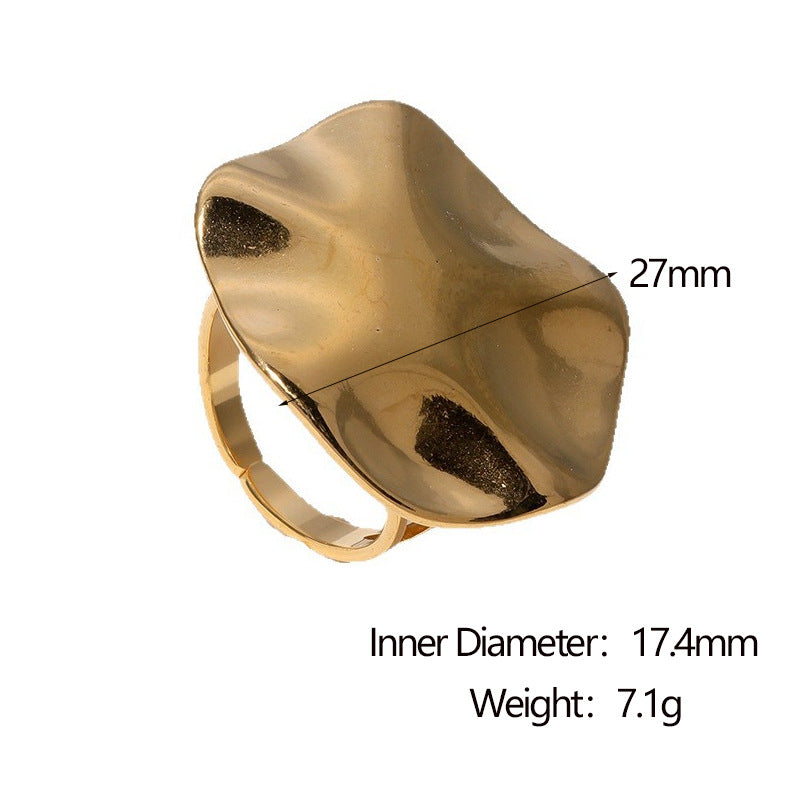 Minimalist Geometric Stainless Steel Ring for Women with Plated Finish, Irregular Fold Design, Hypoallergenic and Fade-Resistant