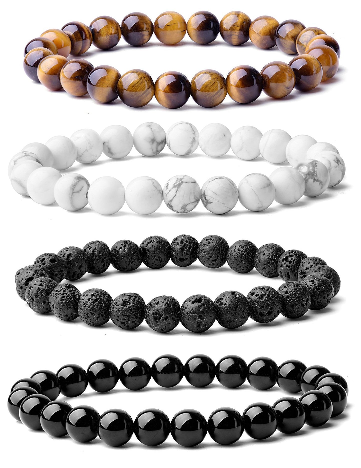 Geometric Natural Stone Agate Beaded Bracelet 8mm Unisex Elastic Stretch Handmade Jewelry