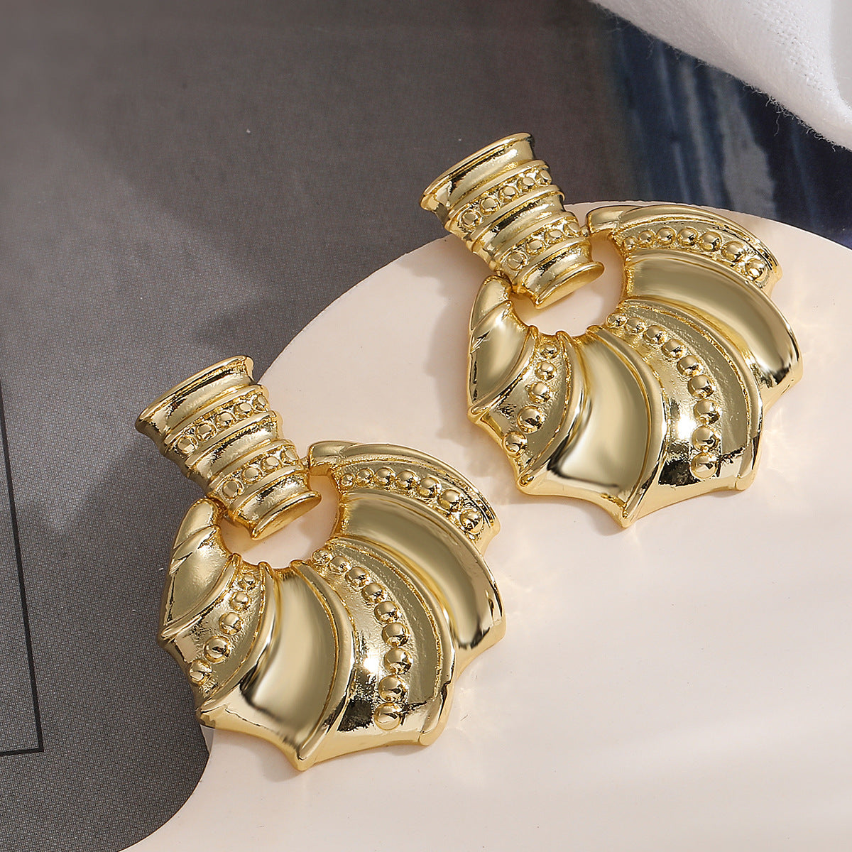 Irregular Geometric Earrings for Women in Copper with Gold Plating, Fashionable Minimalist Design
