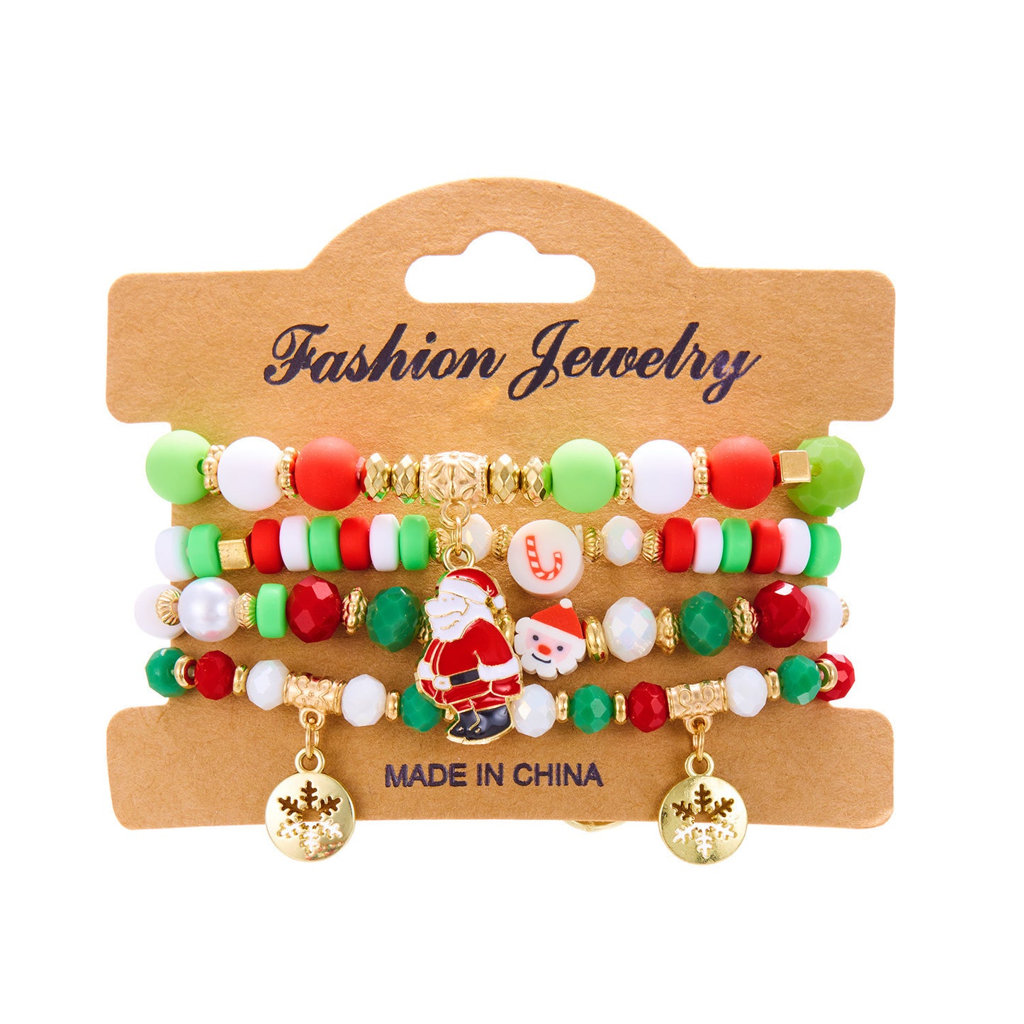 Colorful Acrylic Santa Claus and Reindeer Elastic Beaded Bracelet for Women Christmas Holiday Fashion Accessory