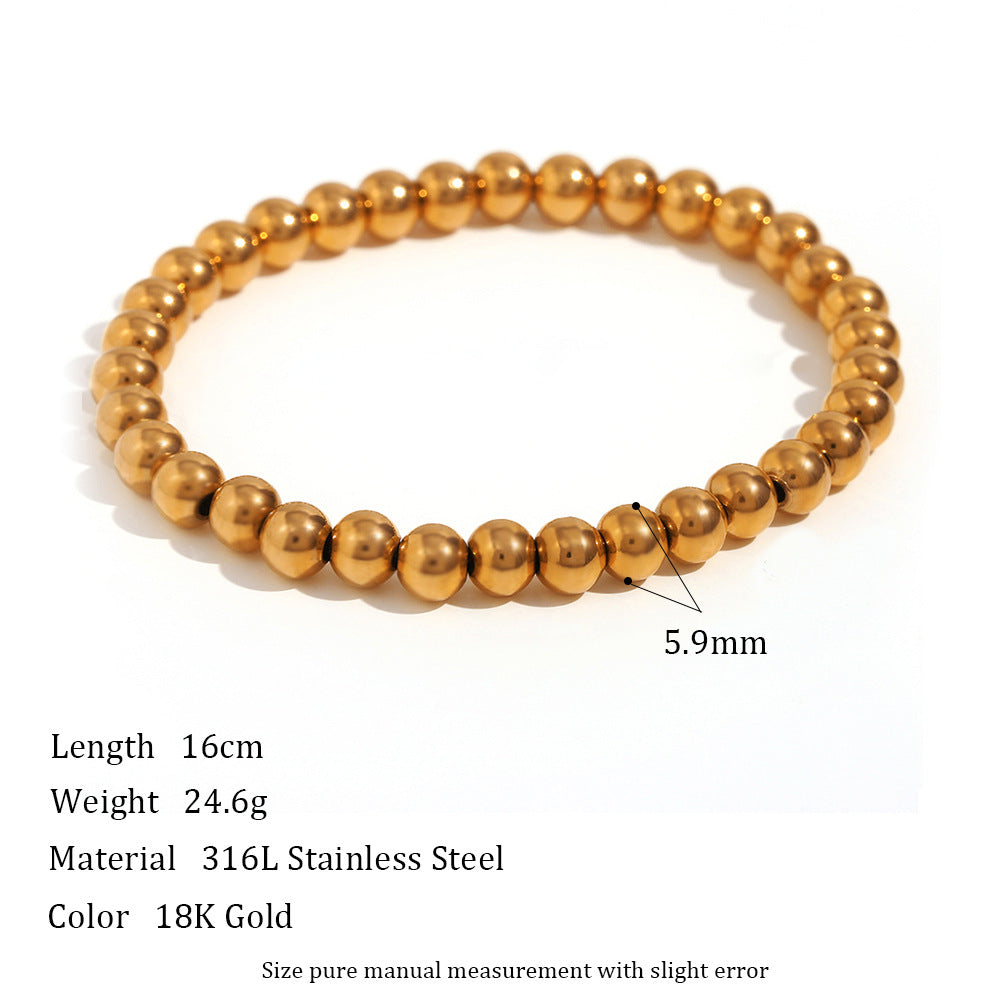 Pulsera elástica de cuentas de acero inoxidable chapada en oro de 18 quilates con diseño geométrico minimalista para mujer