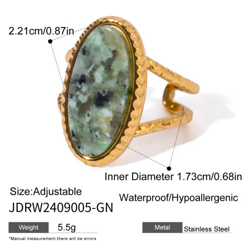 Anillo de acero inoxidable geométrico con incrustaciones de piedra turquesa para mujer, anillo de moda minimalista electrochapado
