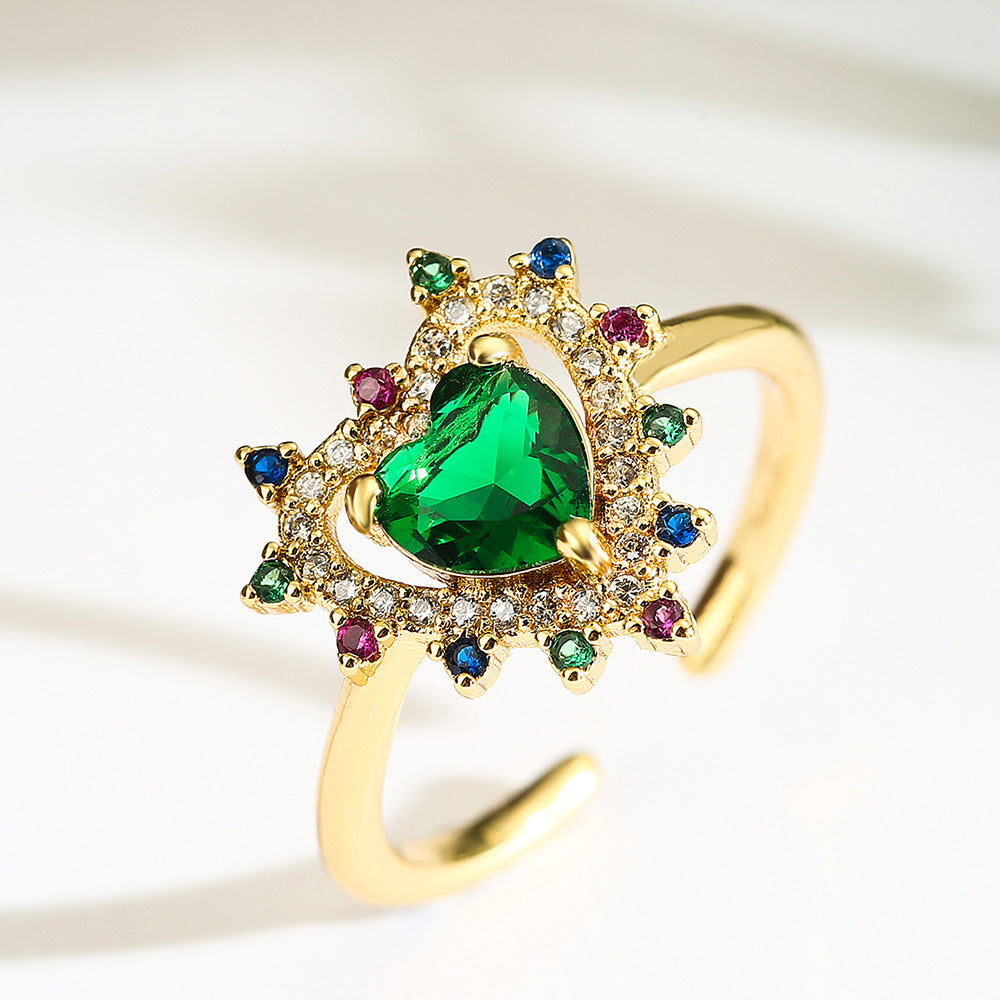 Elegante Anello a Cuore in Rame Placcato Oro 18K con Intarsio di Zirconi per Donne, Fascia Sottile Ispirata al Vintage