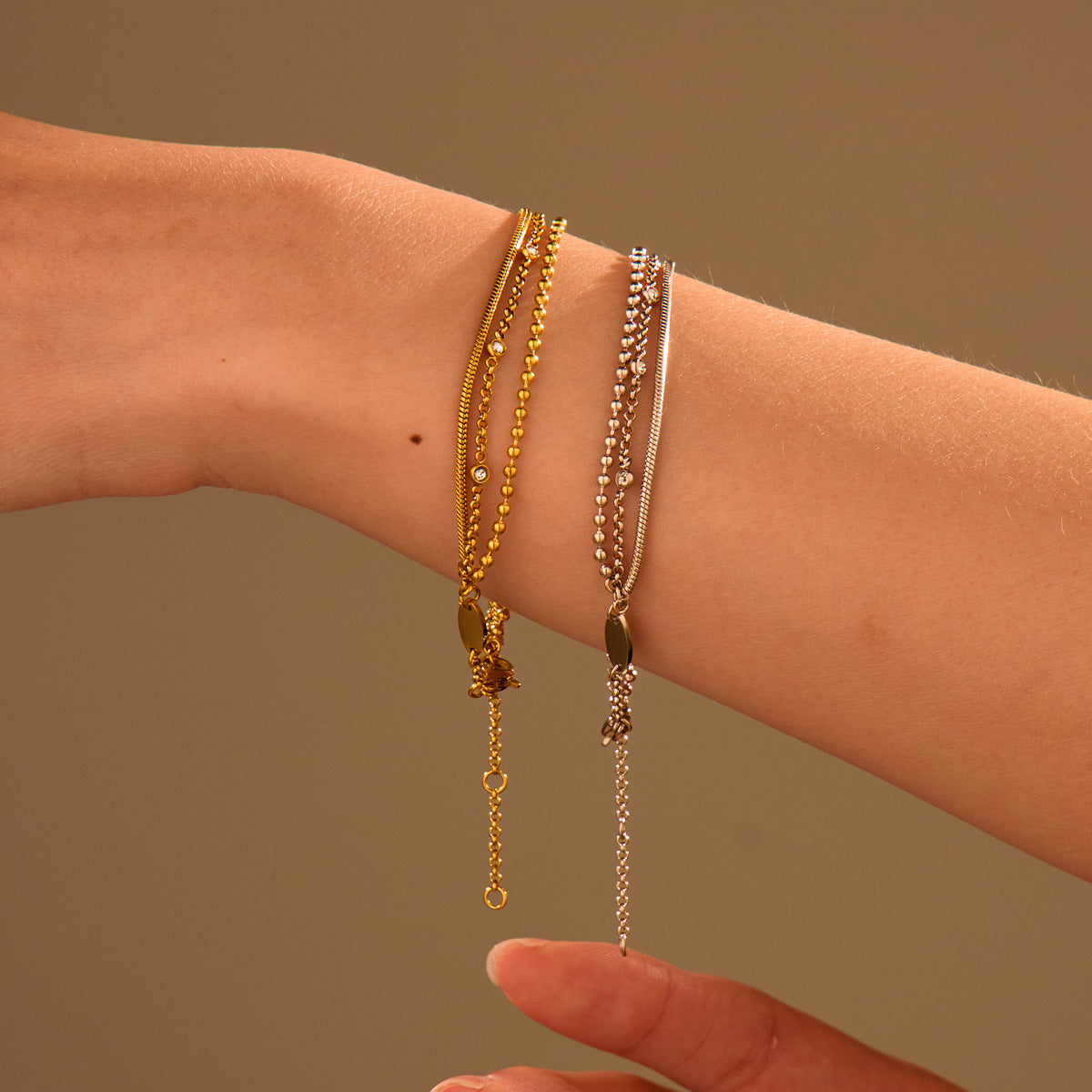 Fashionable Minimalist Geometric Stainless Steel Bracelet with Zircon Inlay for Women, Plated Luxury Layered Hand Jewelry