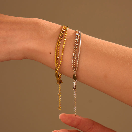 Fashionable Minimalist Geometric Stainless Steel Bracelet with Zircon Inlay for Women, Plated Luxury Layered Hand Jewelry