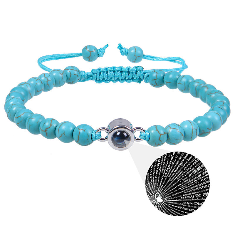 I Love You Projection Crystal Agate Bracelet Unisex Round Letter Charm