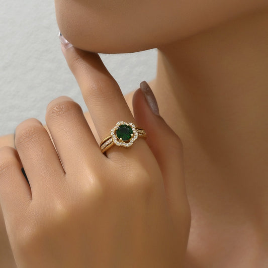 Anillo de Cobre Minimalista Geométrico para Mujer con Incrustaciones de Circones, Banda en Forma de U, Anillo Simple Apilable para Dedo Índice