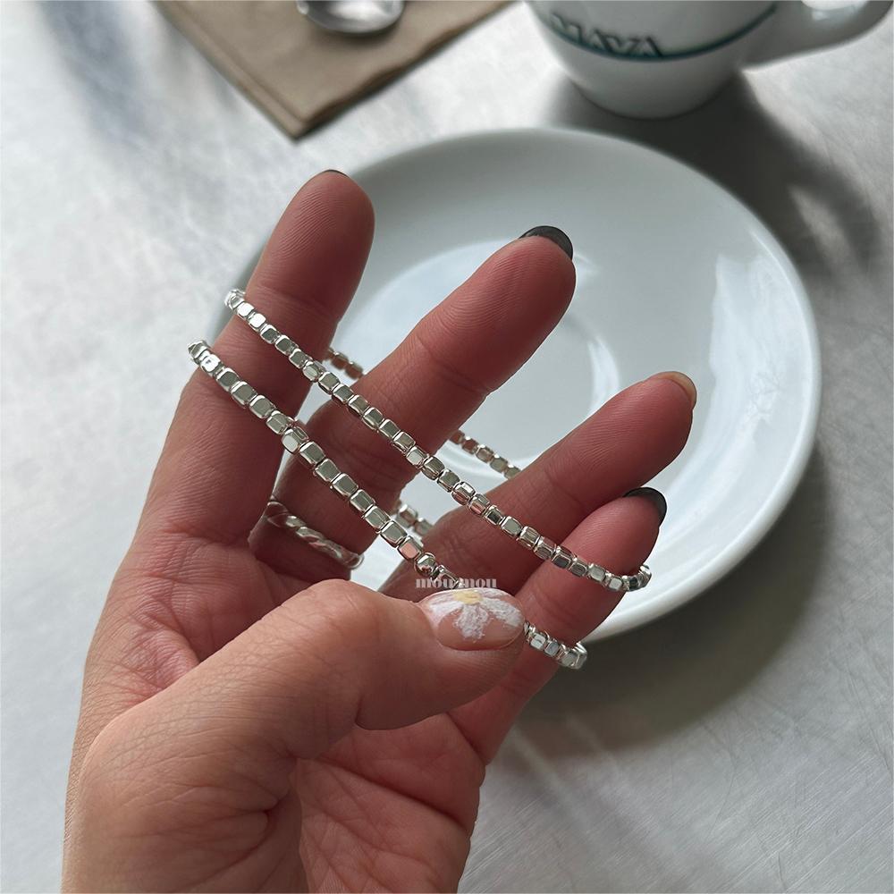 Minimalist Natural Texture S925 Sterling Silver Bracelet with Delicate Stone Accents