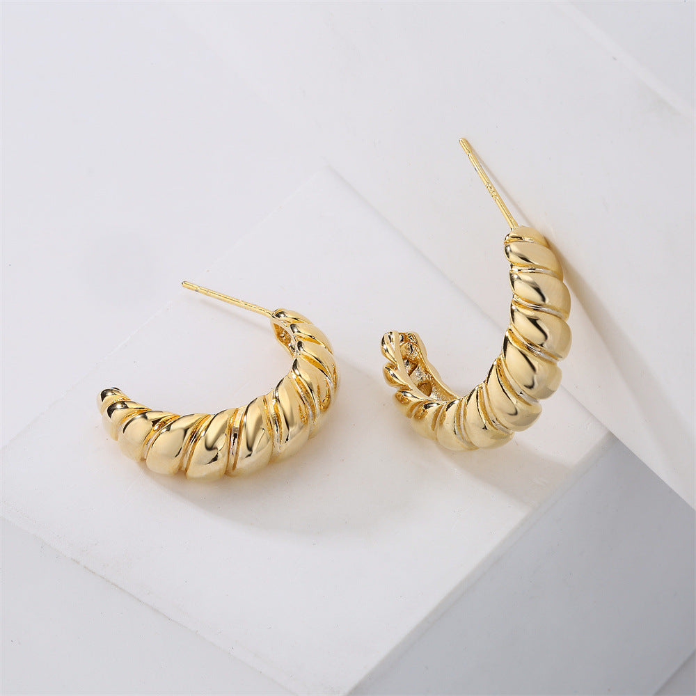 Orecchini da donna geometrici a corda placcati in oro 14K su ottone con perno in argento sterling 925, stile minimalista