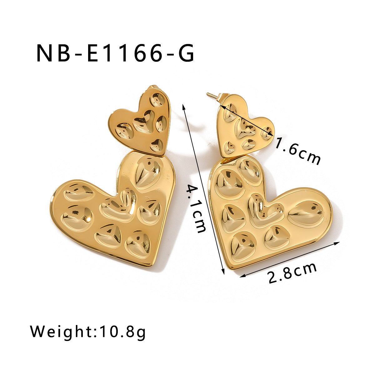 Pendientes colgantes estilo Ins de doble capa en forma de corazón en acero inoxidable con baño de oro de 18K