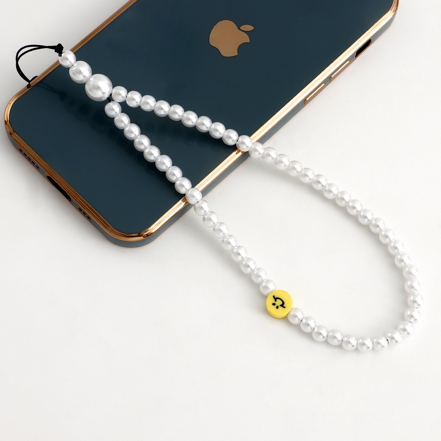 Sweet Yellow Smiley Face Imitation Pearl Alloy Phone Charm Strap