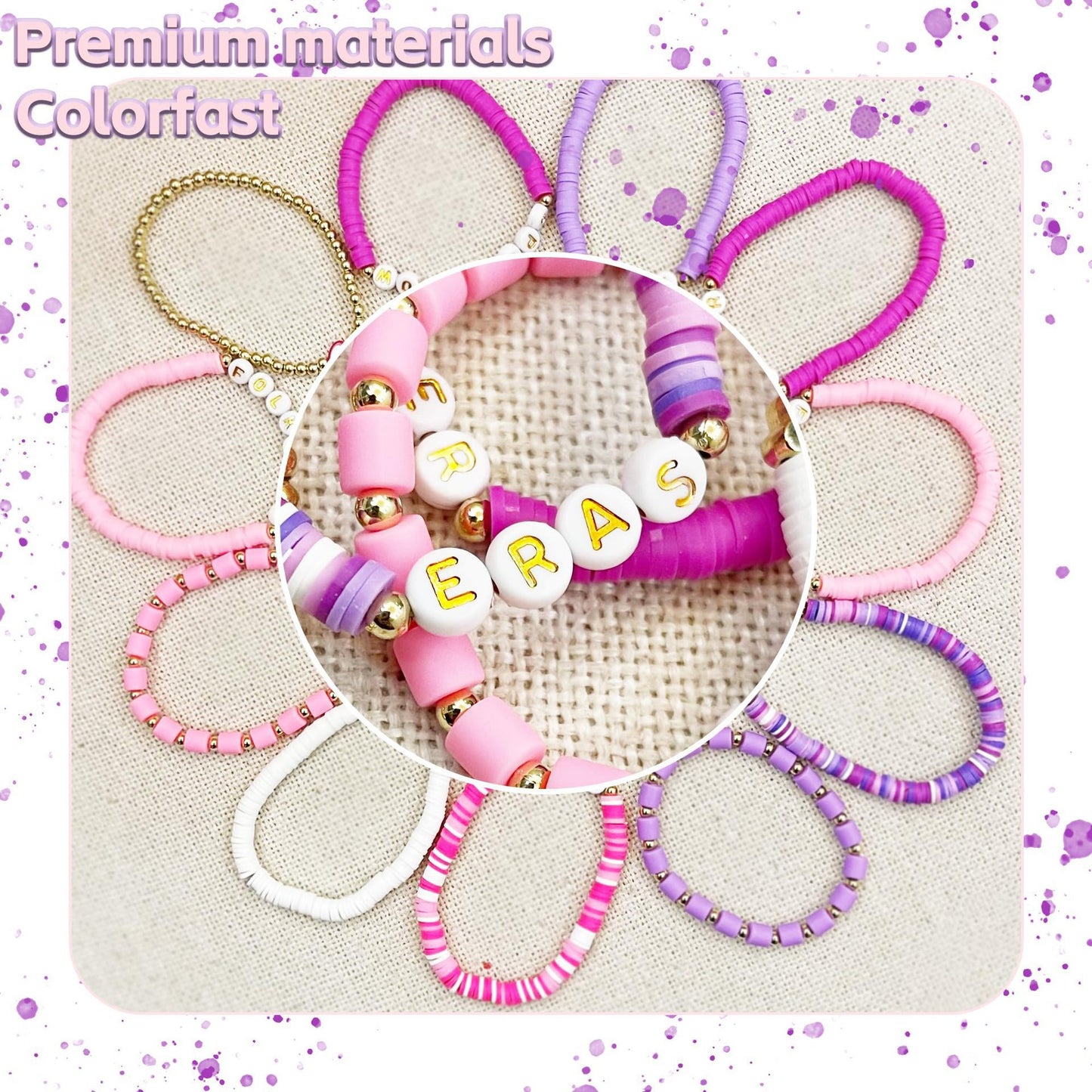 Sweet Geometric Heart Letter Resin Bracelet Set Unisex